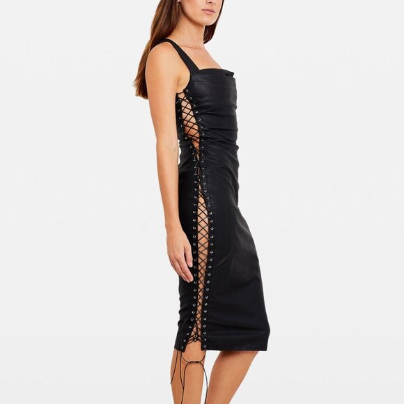 NEW NWT Miaou Andaz Dress in Black FWRD leather midi lace up - Picture 2 of 11